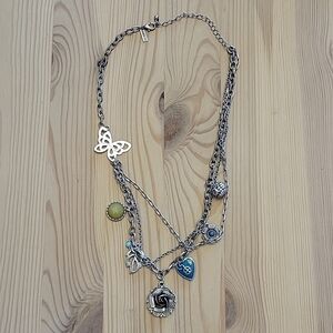 ROSE Butterfly Heart Leaf Gem Charm Necklace